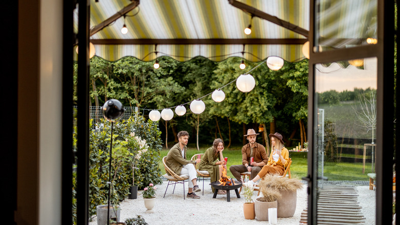 Friends having a gathering on patio
