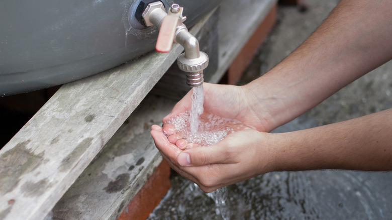 Drinking water from cupped hands