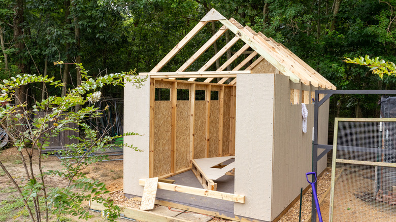 Outdoor shed being built