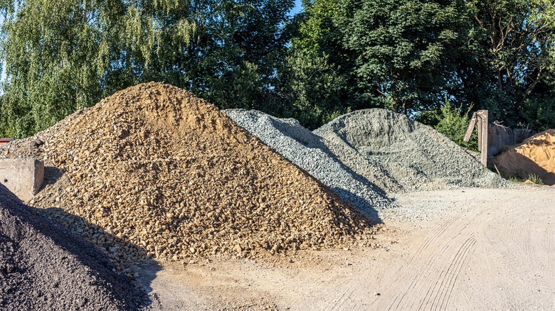 Crushed gravel piles for landscaping