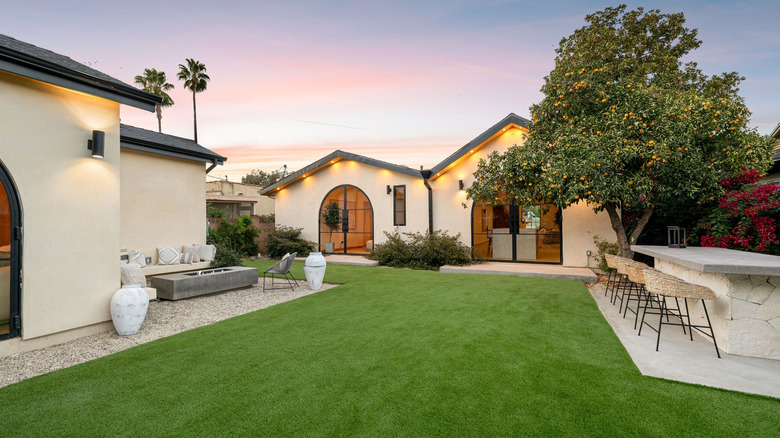 Beautiful back yard with lush lawn