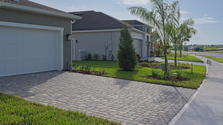 Driveway made of different sized brick pavers