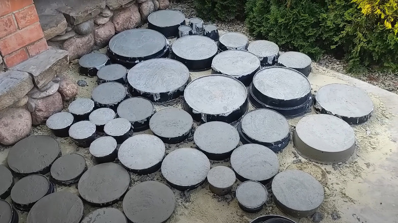 DIY pavers made with forms from plastic pots