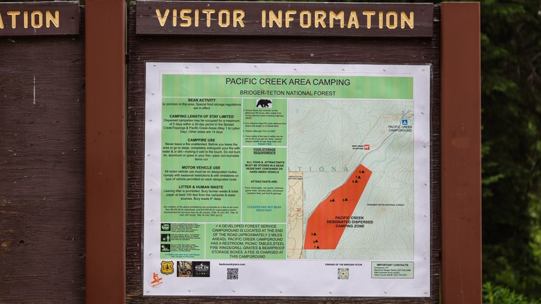 dispersed camping area map at visitor information stand