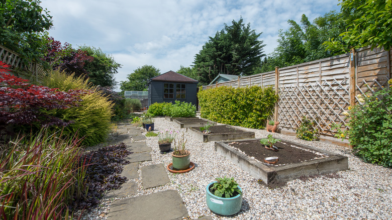 rock landscaping in a backyard