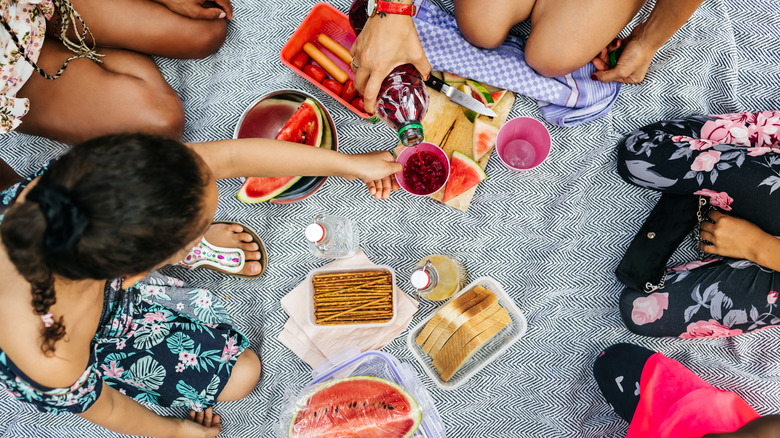 Overview of friends having a picnic