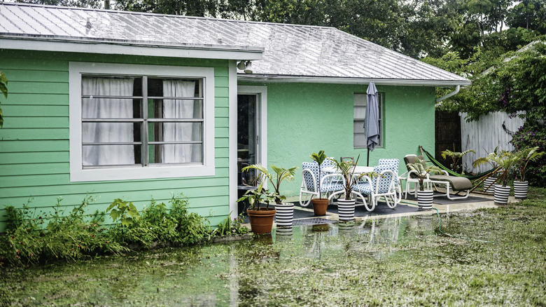 A flooded yard following heavy rain
