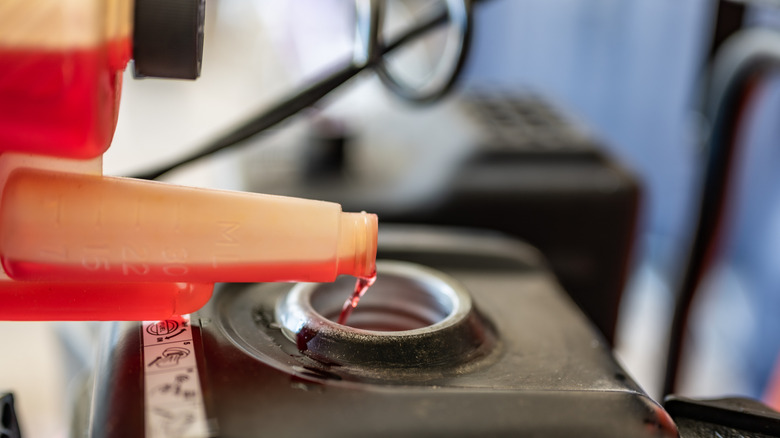 adding fuel treatment to lawn mower