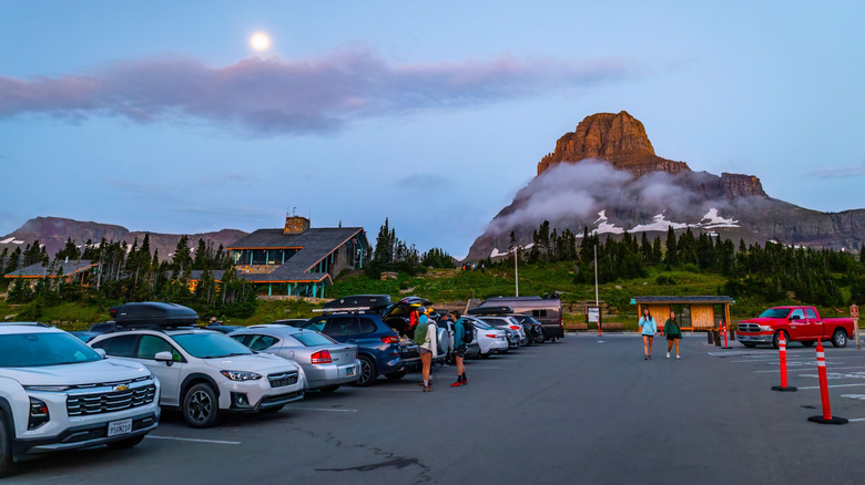 Hikers in parking lot at national park