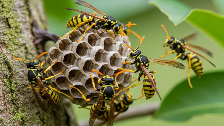 Wasp nest under roof