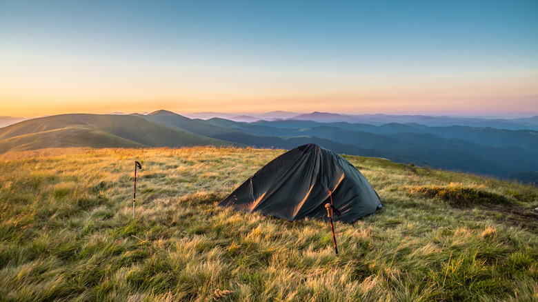 Tent set up on mountaintop