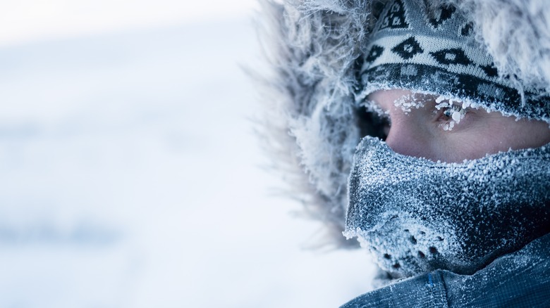 Snowy face wearing balaclava 