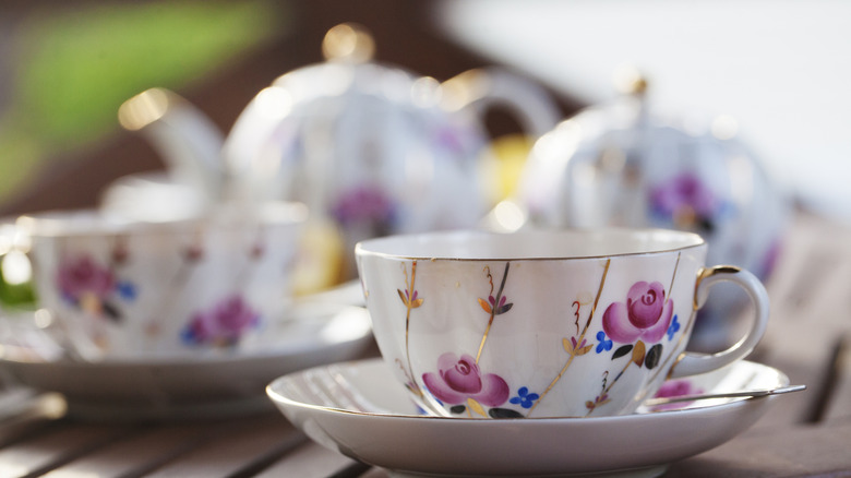 Vintage tea set on patio