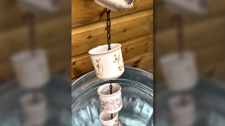 DIY rain chain made from teacups