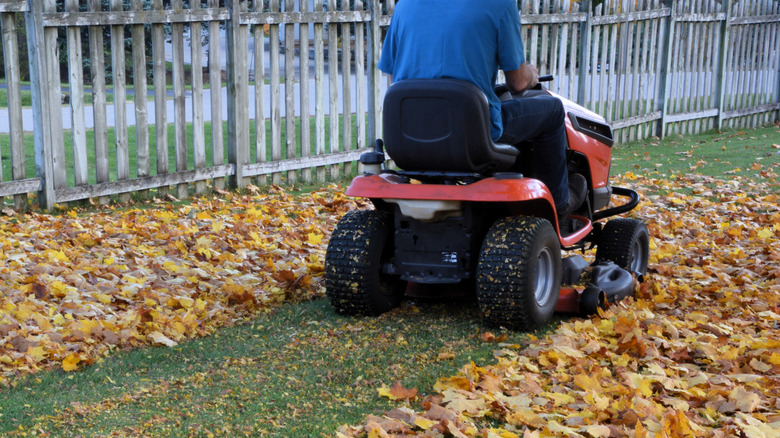 mulching leaves with riding mower