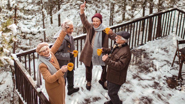 people on patio in winter