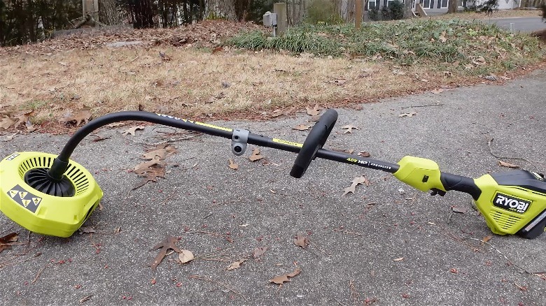 using the Ryobi gutter cleaning attachment in a gutter