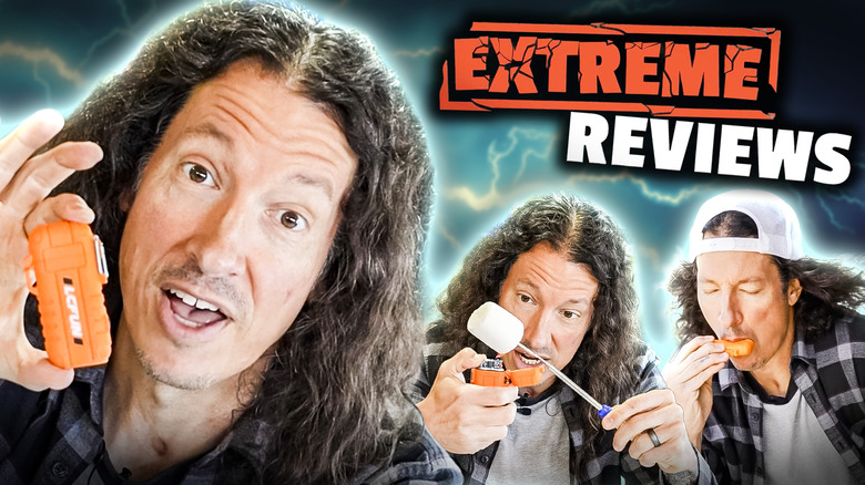 Man testing fancy orange lighter in various scenarios