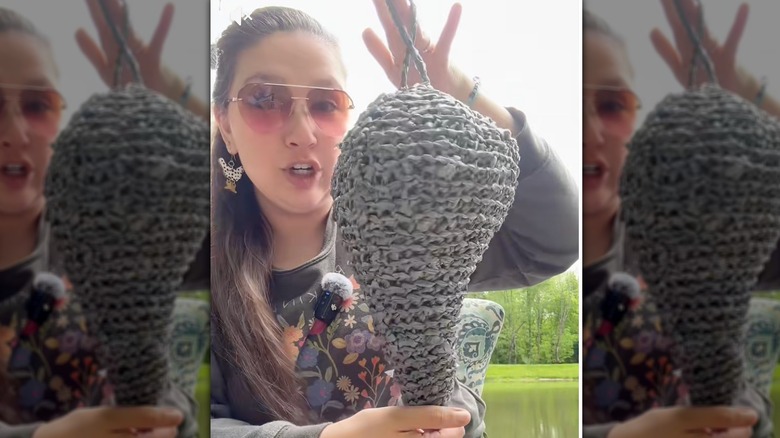 A DIYer crochets her own hornets' nest to deter wasps