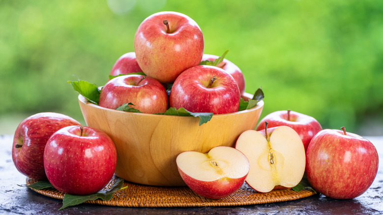 Apples on a table outside