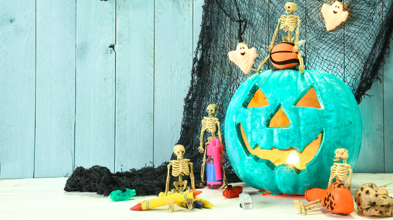 Teal pumpkin and Halloween decorations