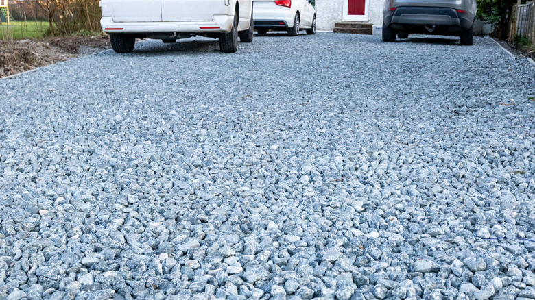 Gravel driveway with crushed rock / angular gravel