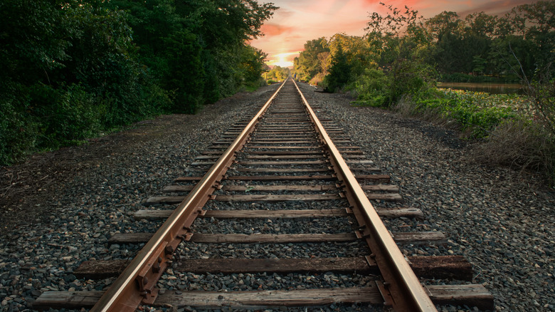 Old railroad track in New Jersey at sunset