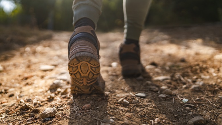 Close-up of person walking on a level path