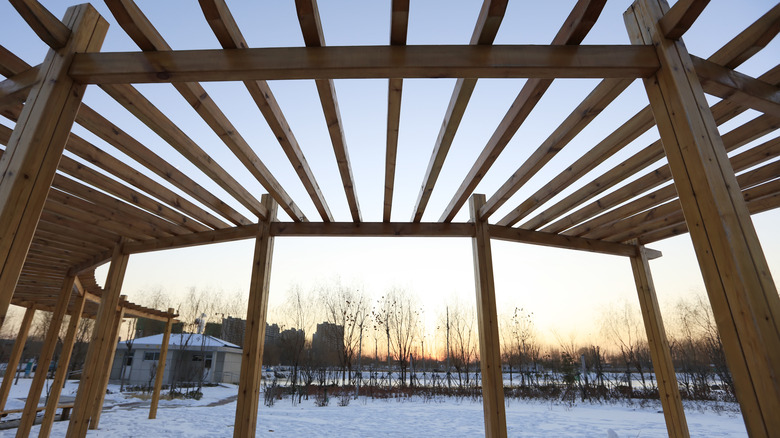Custom pergola in winter
