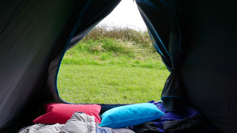 Two camping pillows inside a tent