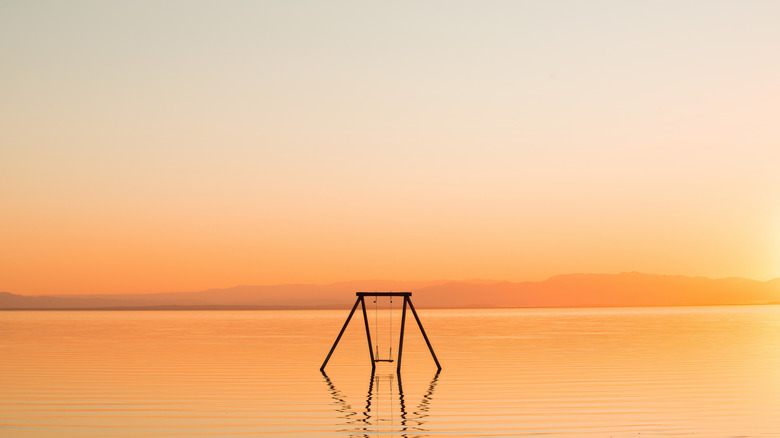 Swing in the water and sunset on the Salton Sea (Bombay Beach area)