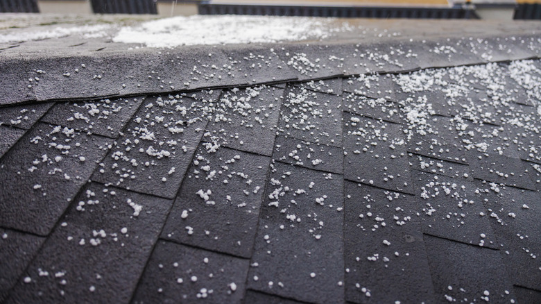 Hail on roof of house