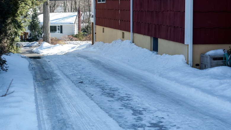 driveway covered in snow and ice