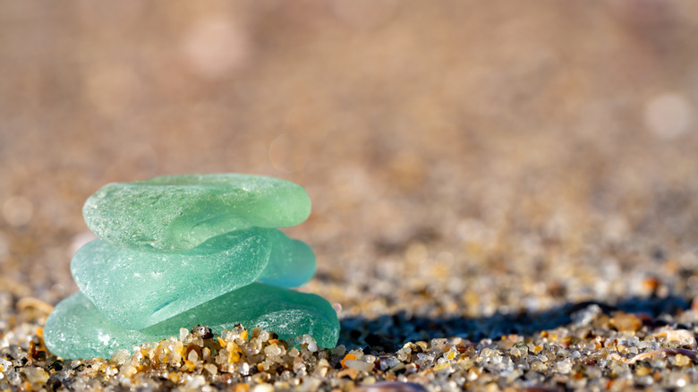 Sea glass in sand