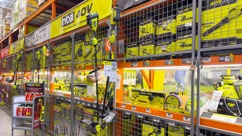 Store shelves full of Ryobi equipment