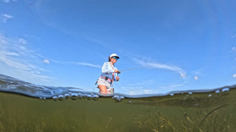 Angler wading during the summer