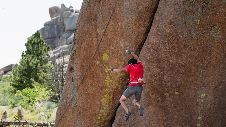 Man falling while bouldering