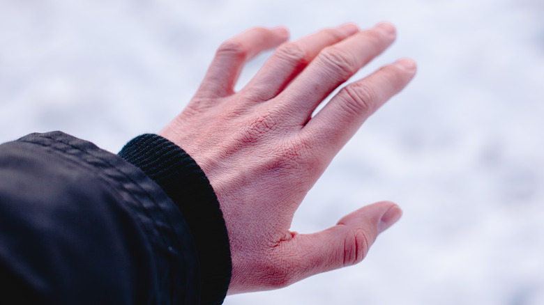 Bare hand in the snow