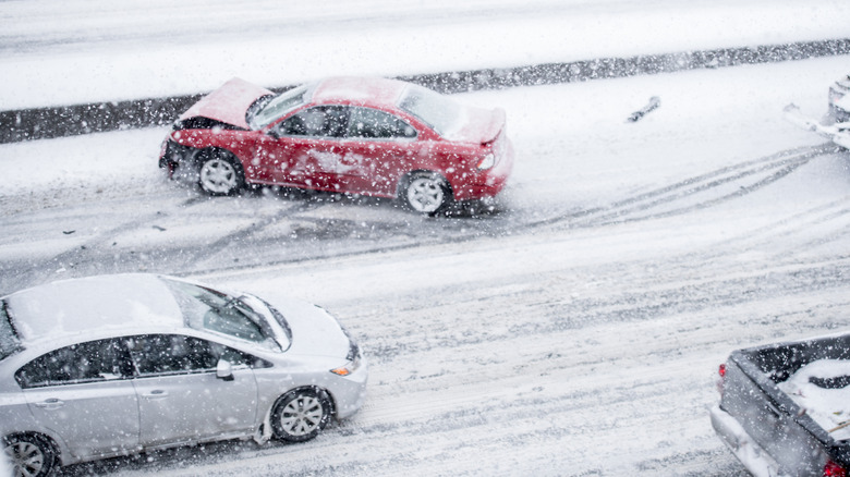 Car accident in snow squall