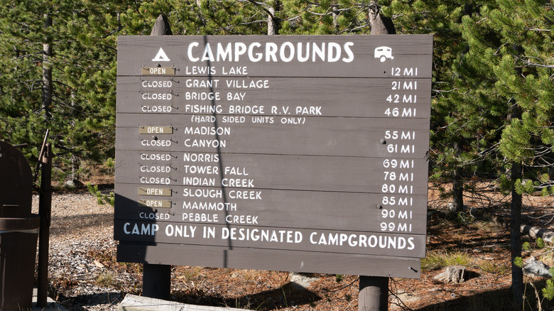 Yellowstone campgrounds sign