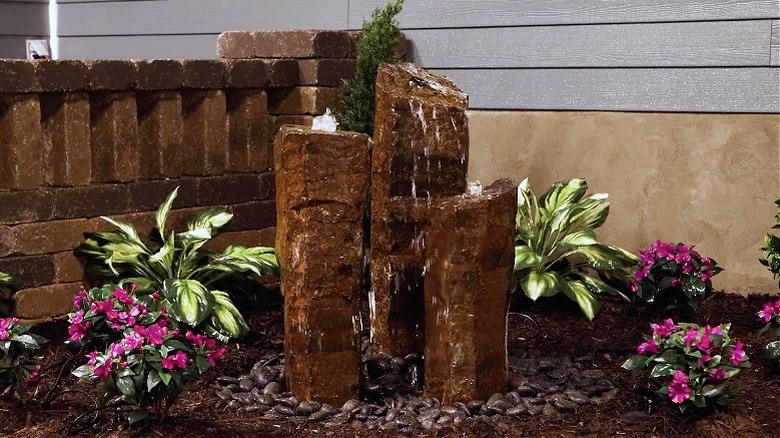 basalt fountain kit in yard