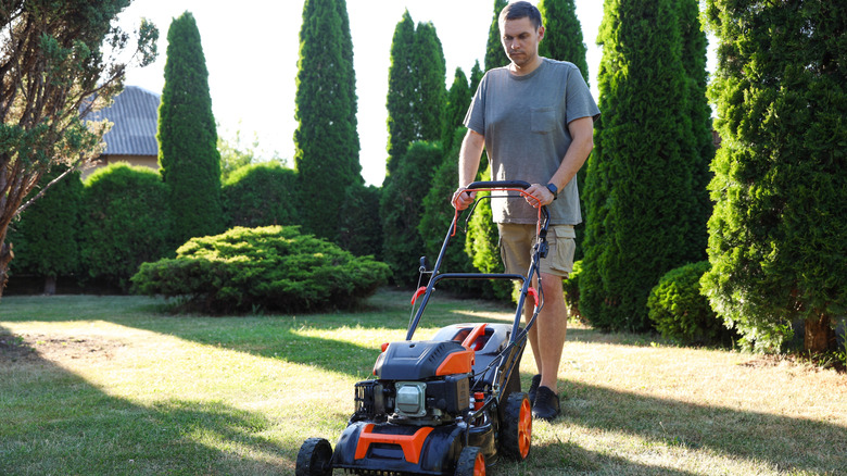 Man using lawn mower
