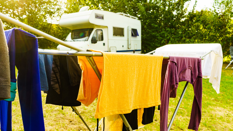 Clothes hanging outside a camper van