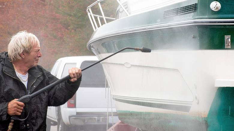 power washing boat hull