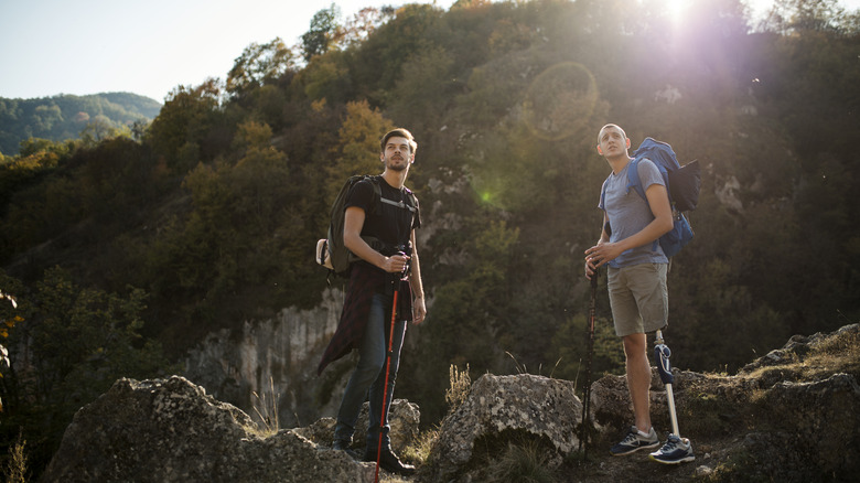 Two men hiking wilderness