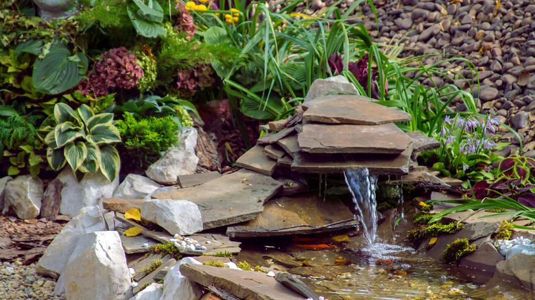 Small waterfall in a water feature