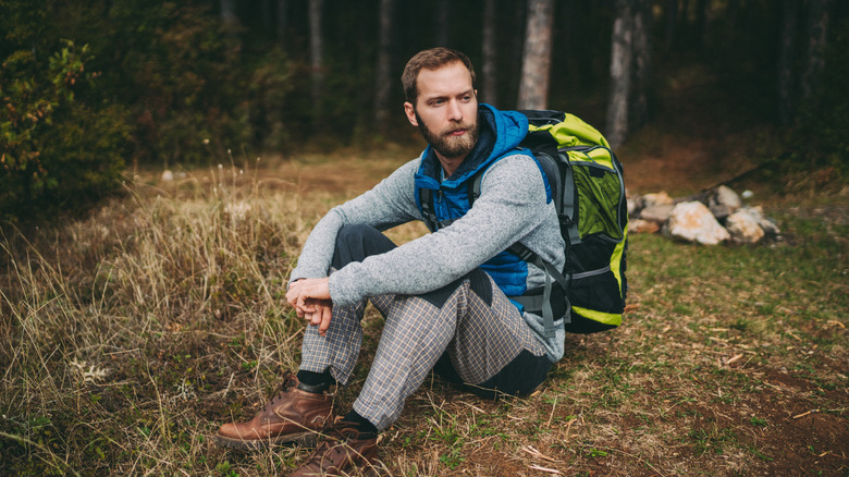 camper with a serious look on his face
