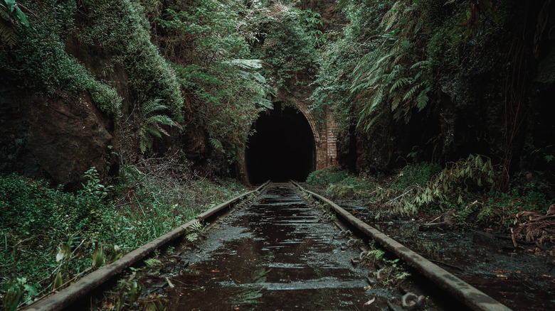 Abandoned train tunnel in a hill