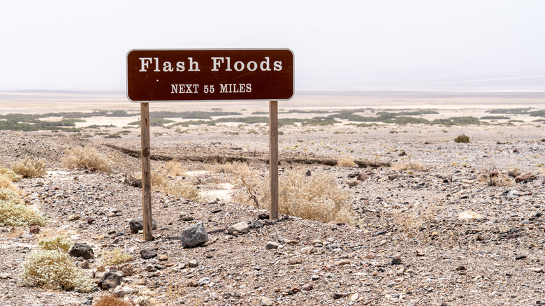 flash flood warning sign in Death Valley National Park in California
