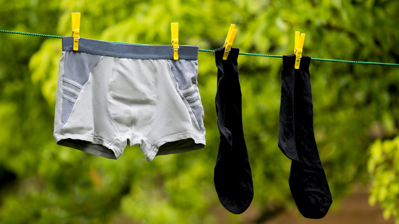 Men's underwear and socks on clothesline